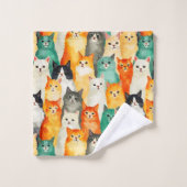 Collage van Waterverf Cats Pattern Bad Handdoek (Wasdoekje)