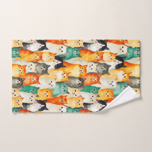 Collage van Waterverf Cats Pattern Bad Handdoek (Handdoek)