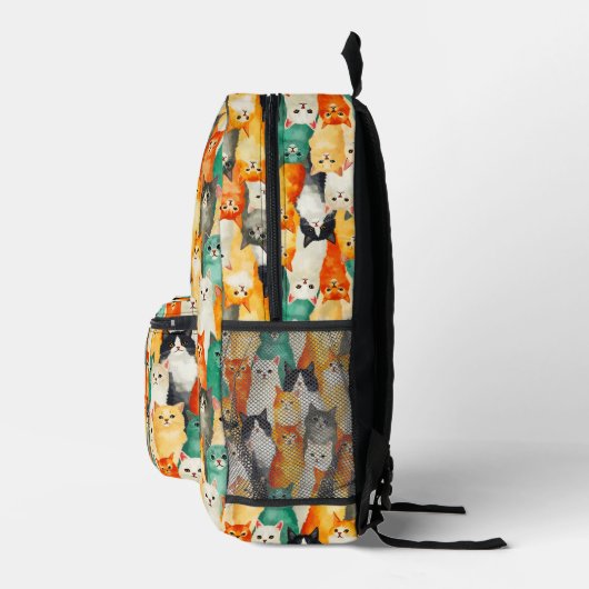 Collage van Waterverf Cats Pattern Bedrukte Rugzak (Rechts)