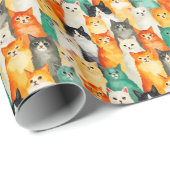 Collage van Waterverf Cats Pattern Cadeaupapier (Rol Hoek)