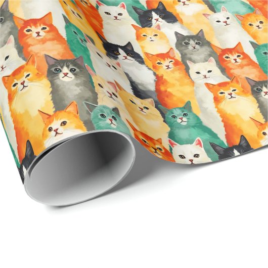 Collage van Waterverf Cats Pattern Cadeaupapier (Rol Hoek)