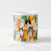 Collage van Waterverf Cats Pattern Grote Koffiekop (Voorkant)