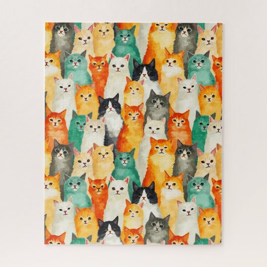 Collage van Waterverf Cats Pattern Legpuzzel (Verticaal)