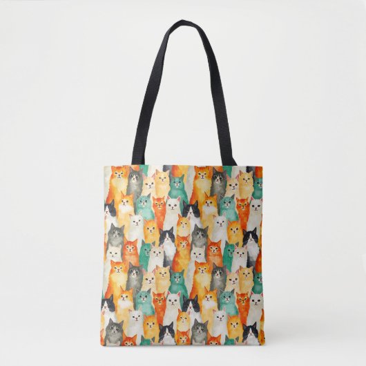 Collage van Waterverf Cats Pattern Tote Bag (Voorkant)