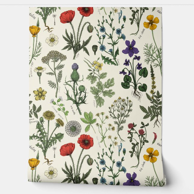 Collage van wilde bloemen behang (Afrollen)