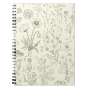 Collage van wilde bloemen/ lichtgrijs en salie notitieboek