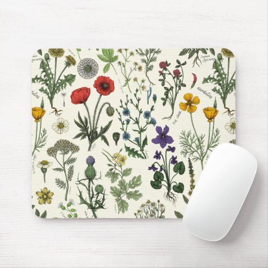 Collage van wilde bloemen muismat (Met muis)