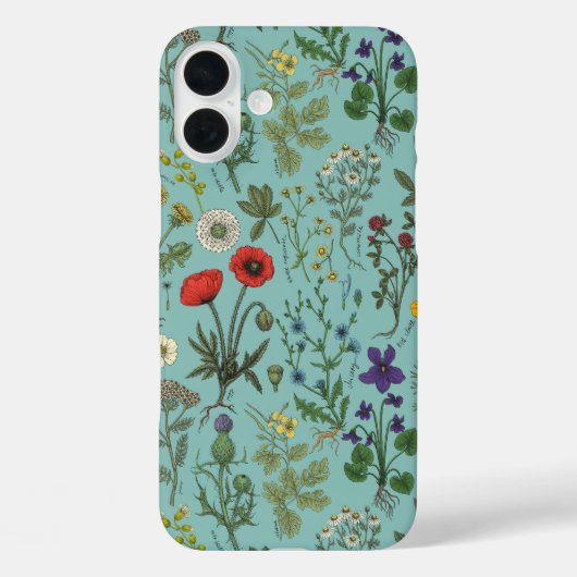 Collage van wilde bloemen op blauw Case-Mate iPhone case (Achterkant)