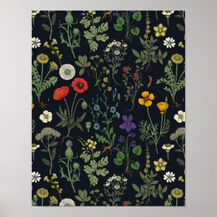 Collage van wilde bloemen poster