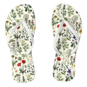 Collage van wilde bloemen teenslippers