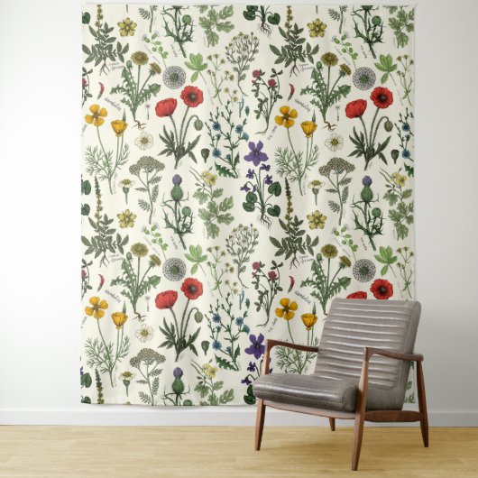 Collage van wilde bloemen wandkleed (In situ)