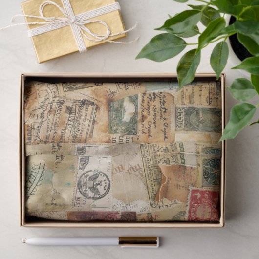 Collage verouderde porto efemera tissuepapier (Geschenk)