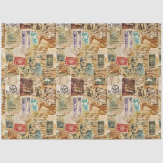 Collage verouderde porto efemera tissuepapier (Voorkant)