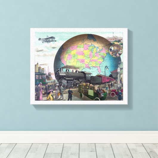 Collage Vervoer van de twintigste eeuw Canvas Afdruk (Insitu (Houten vloer))