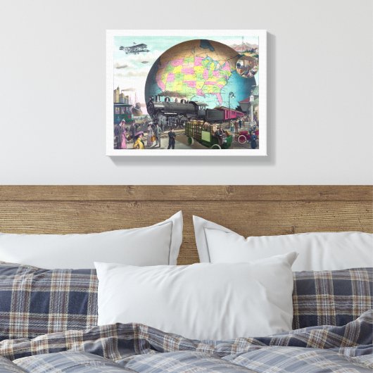 Collage Vervoer van de twintigste eeuw Canvas Afdruk (Insitu (Slaapkamer))