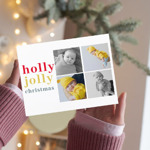 Collage Vier Foto's   Colorful Holly Jolly Briefkaart