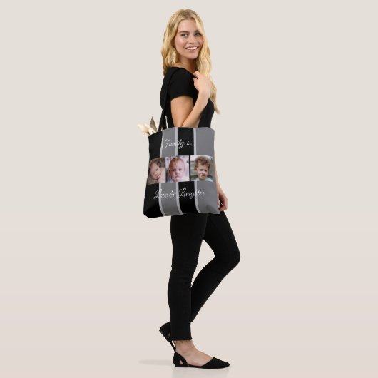 Collage voegt uw eigen aangepaste foto's zwart en tote bag (Op model)