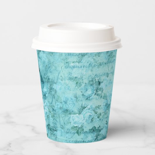 Collage voor gekneusde blauwe Rozen Papieren Bekers (Voorkant)