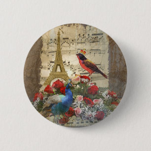  collage voor muziekopnames in Parijs en vogels Ronde Button 5,7 Cm