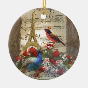  collage voor muziekvellen van Parijs en vogels Keramisch Ornament