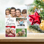 Collage voor prettige kerstfoto's feestdagen kaart<br><div class="desc">Eenvoudige opgevouwen vakantiefoto collage kaart. "Merry Christmas" is geschreven in een stijlvol script. Personaliseer met 4 foto's en je familienaam en het jaar. Voeg aan de binnenkant een persoonlijke groet toe of laat leeg.</div>