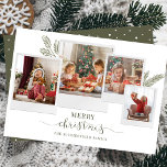 Collage voor prettige kerstfoto's feestdagenkaart<br><div class="desc">Met een viervoudige fotocollage en een moderne kerstscript kunt u eenvoudig uw familienaam en foto's toevoegen. Een elegant ontwerp om dit vakantieseizoen naar vrienden en familie te sturen.</div>