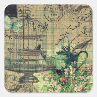  collage w/Bird & Vogelkooi Tuin Vierkante Sticker