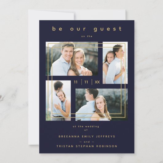 Collage Wedding 4 photos Navy Blue Trendy  Kaart (Voorkant)