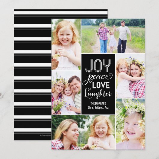Collage Wishes Holiday Photo Card - Zwart Feestdagenkaart (Voorkant / Achterkant)