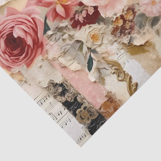 Collage with Painted Flowers and Torn Paper Tissuepapier (Detail)