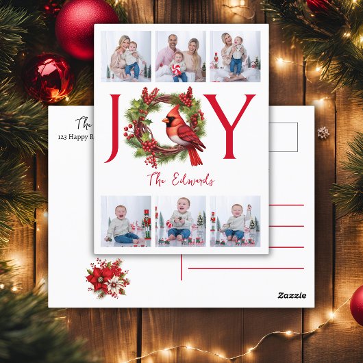 Collage zes foto's | Joy Christmas Briefkaart