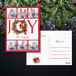 Collage zes foto's | Joy Red Christmas Briefkaart