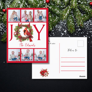 Collage zes foto's Joy Red Christmas Briefkaart