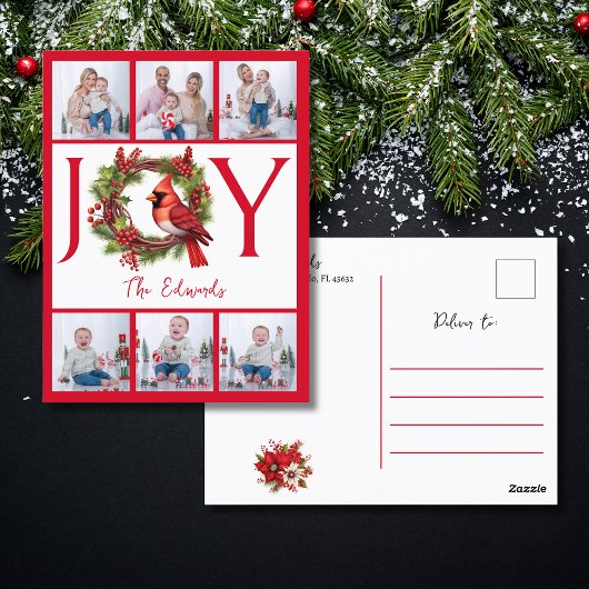 Collage zes foto's | Joy Red Christmas Briefkaart