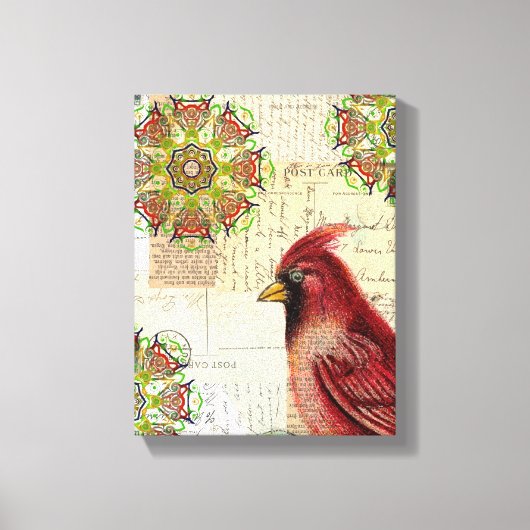 Collaged Old Letters en Cardinaal Canvas Afdruk (Voorkant)