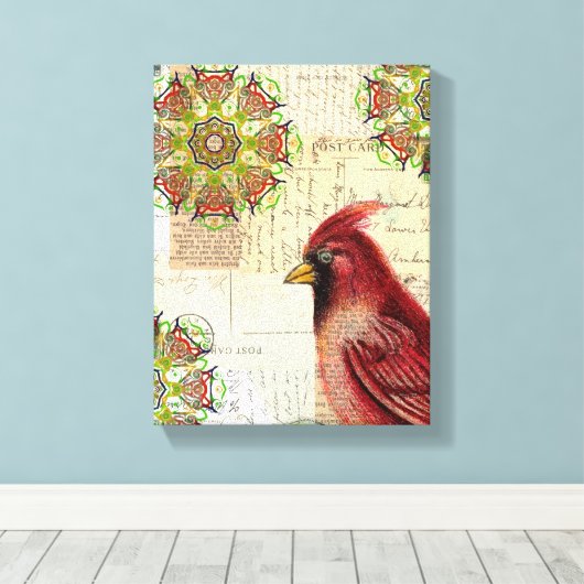 Collaged Old Letters en Cardinaal Canvas Afdruk (Insitu (Houten vloer))