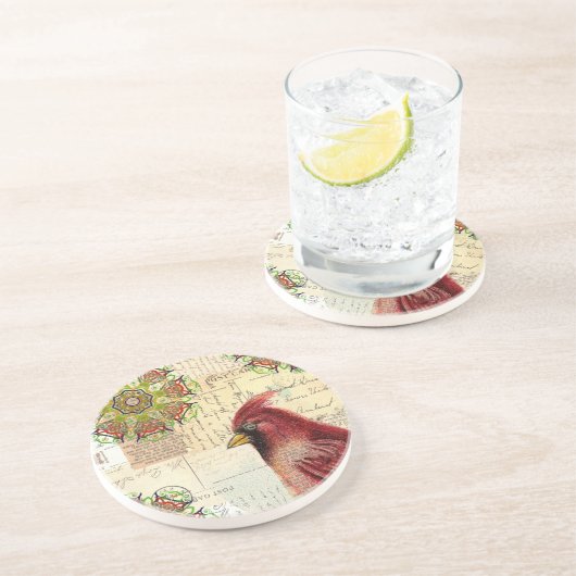 Collaged Old Papers and Cardinal Zandsteen Onderzetter (Zijkant)