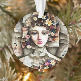 Collagekunst | Een mooi meisje gemaakt van boekpag Ornament