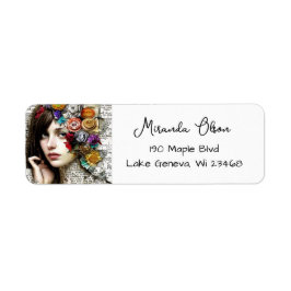 Collagekunst | Mooi Meisje met Bloemen in haar Haa Etiket