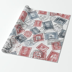 Collagepatroon met vintage-postzegels (1) cadeaupapier