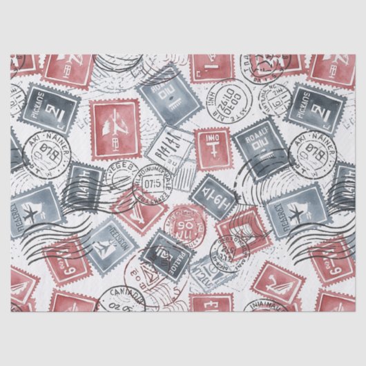 Collagepatroon met vintage-postzegels (1) tissuepapier (Voorkant)