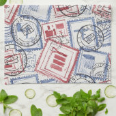 Collagepatroon met vintage-postzegels (2) theedoek (Gevouwen)
