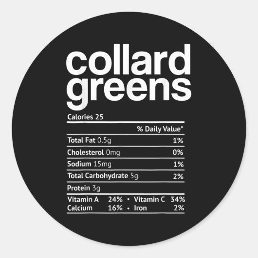 Collard Greens Nutrition Facts Funny Thanksgiving  Ronde Sticker (Voorkant)
