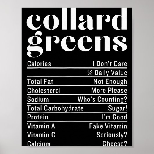 Collard Greens Nutrition Facts Thanksgiving Food C Poster (Voorkant)
