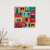 Collectie Burano-eiland in Italië met kleurrijke r Poster (Keuken)