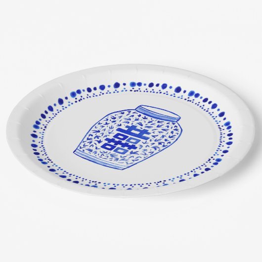 Collectie met blauwe en witte gember papieren bordje (Gekanteld)