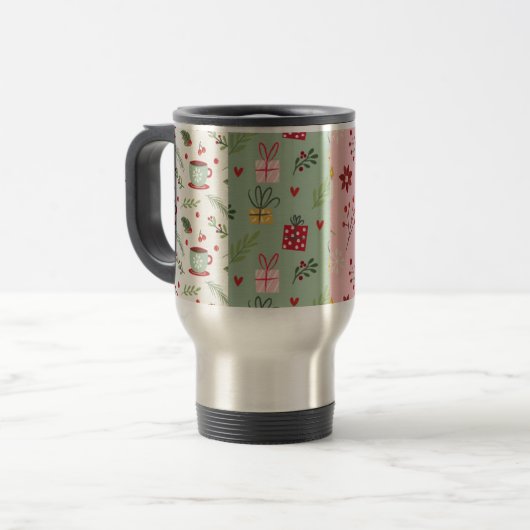 Collectie met platte kerstpatronen reisbeker (Voorkant links)