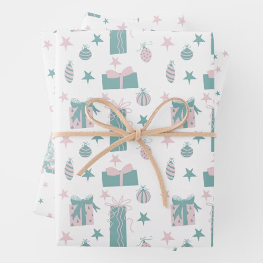 Collectie met roze en Turquoise Inpakpapier Vel (In situ)