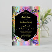 Collectie van bloem met kleurrijke achtergrond folie uitnodiging (Staand Voorkant)