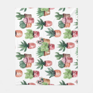 Collectie van cactussen in potten, waterverf. fleece deken